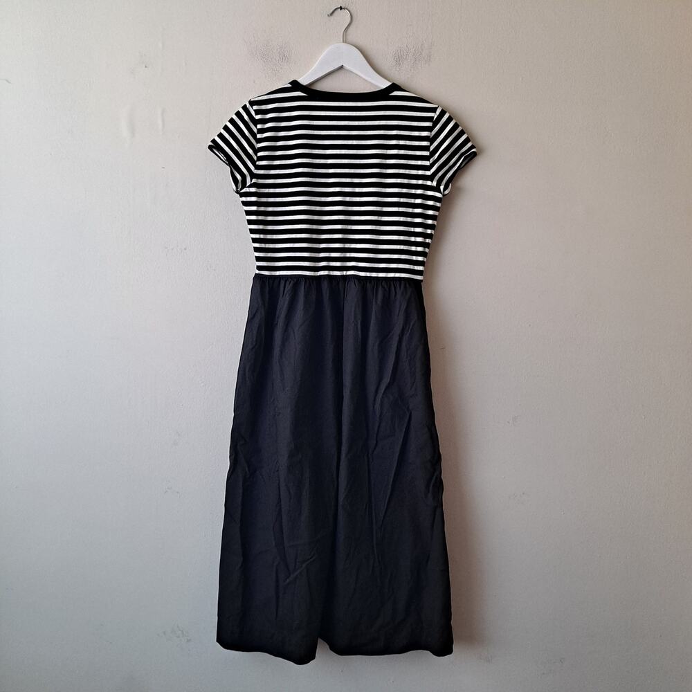 J. Crew Striped Knit Mixy Dress Short Sleeve Midi Black Ivory Womens Size Small - Picture 6 of 12